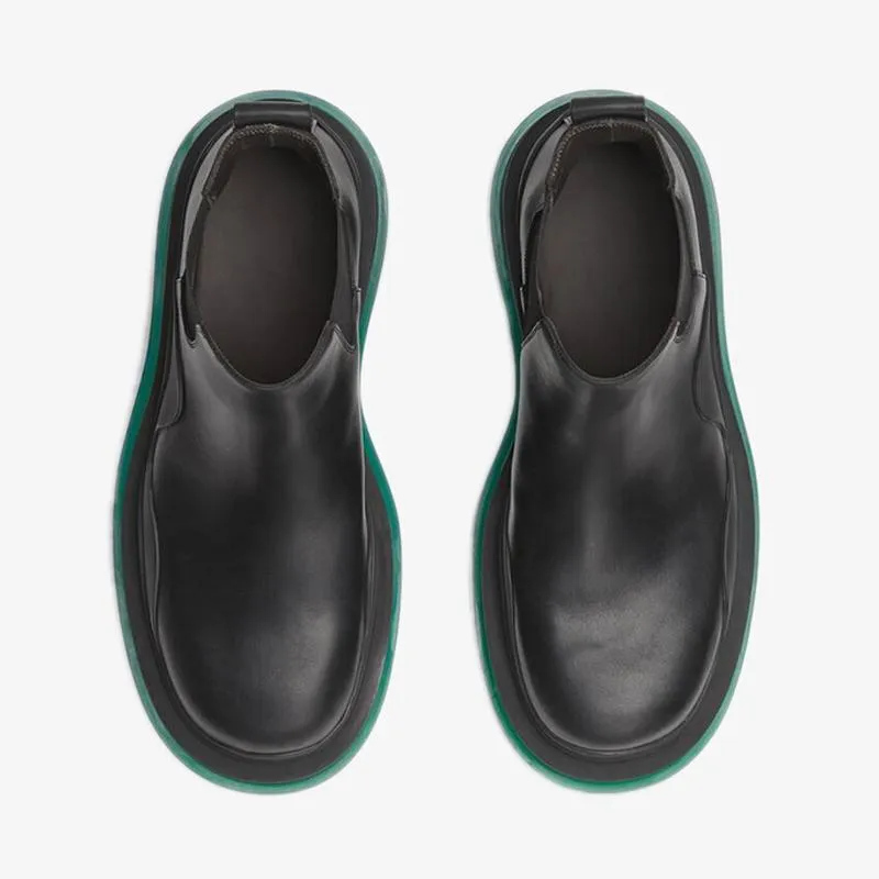 Black/Green Cropped Chelsea Boots