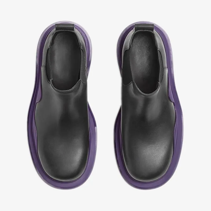 Black/Purple Cropped Chelsea Boots