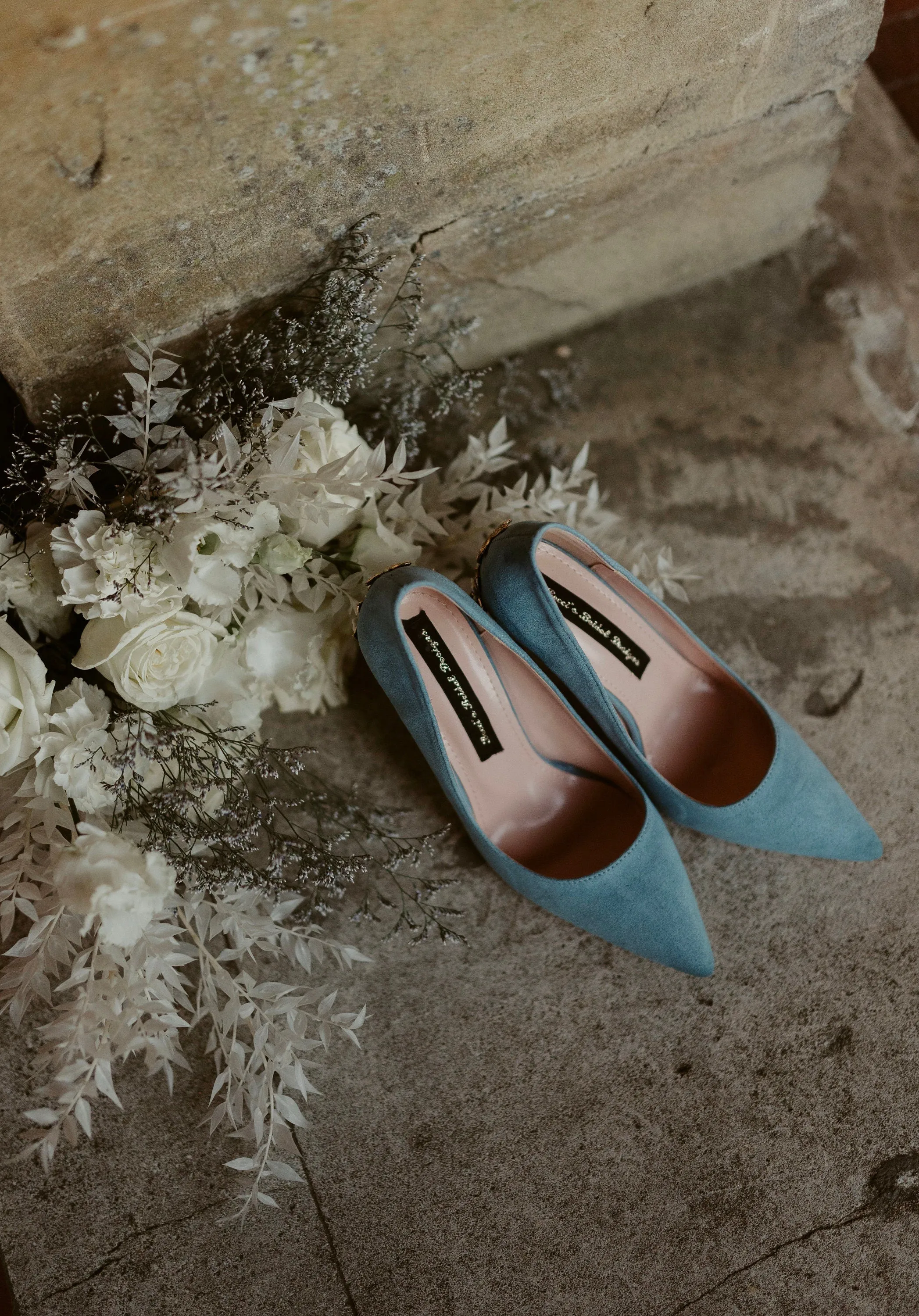 Blue Suede Wedding Shoes with 'Cherry Blossom' Size UK6/US8.5