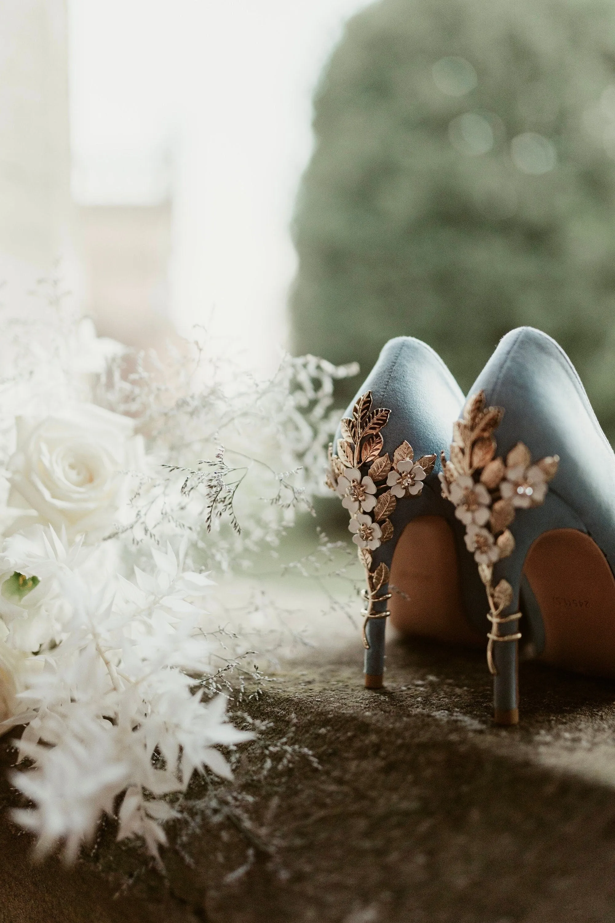 Blue Suede Wedding Shoes with 'Cherry Blossom' Size UK6/US8.5