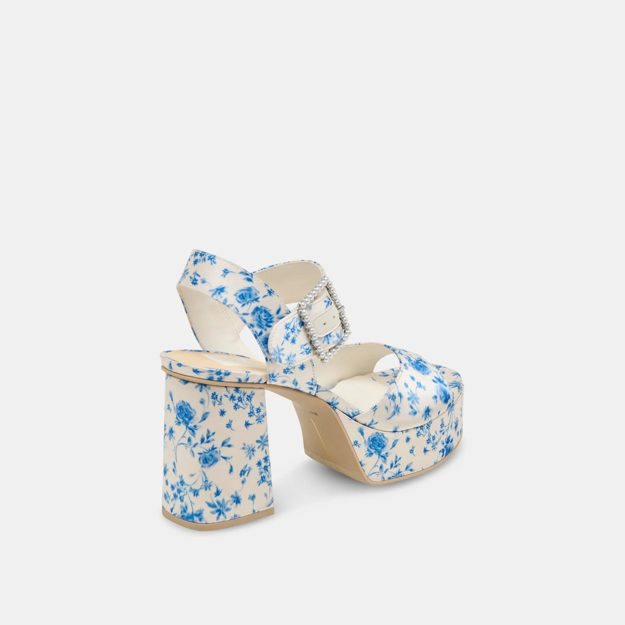BOBBY PEARL HEELS BLUE FLORAL SATIN Smart Design Breathable fabric