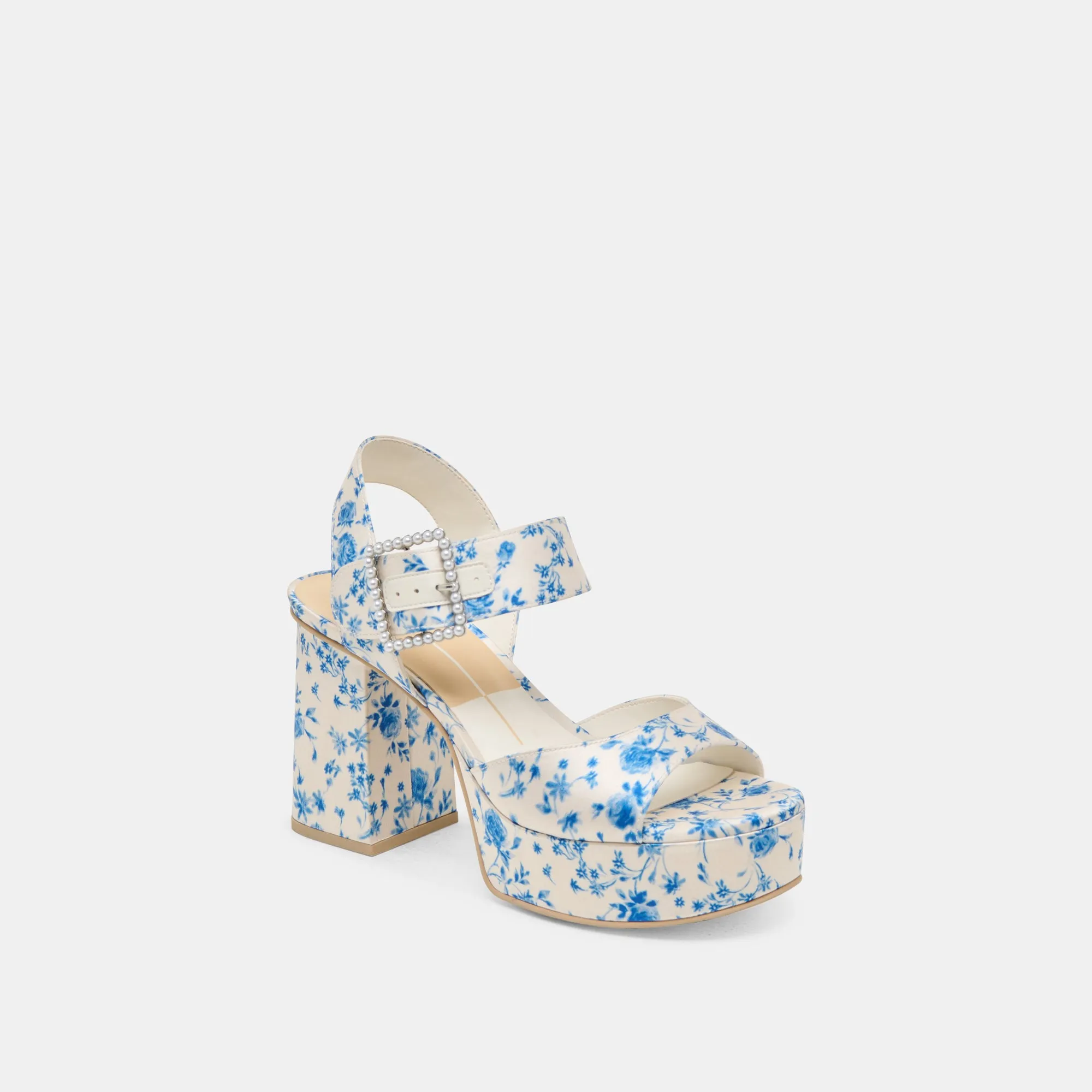 Trendy Heels BOBBY PEARL HEELS BLUE FLORAL SATIN