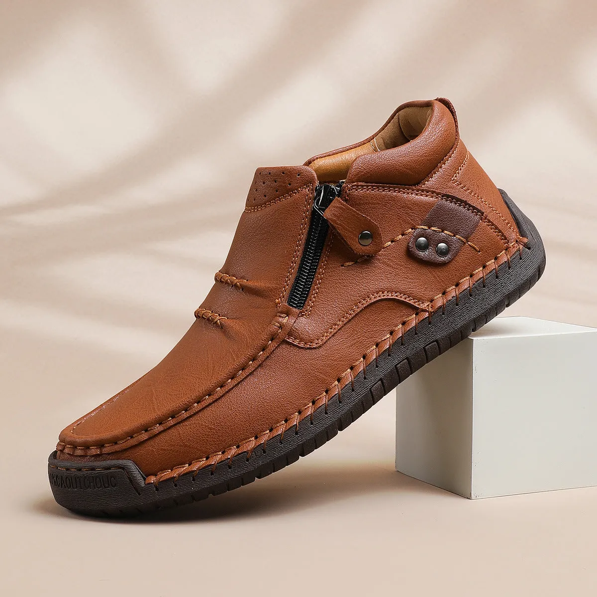 Bootara Cross-Border Men’s Outdoor Casual Slip-On Flat Handcrafted Leather Shoes
