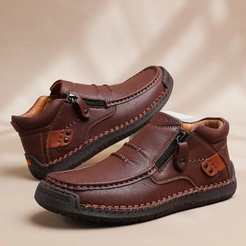 Bootara Cross-Border Men’s Outdoor Casual Slip-On Flat Handcrafted Leather Shoes