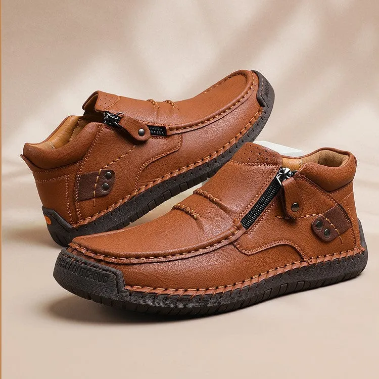 Bootara Cross-Border Men’s Outdoor Casual Slip-On Flat Handcrafted Leather Shoes