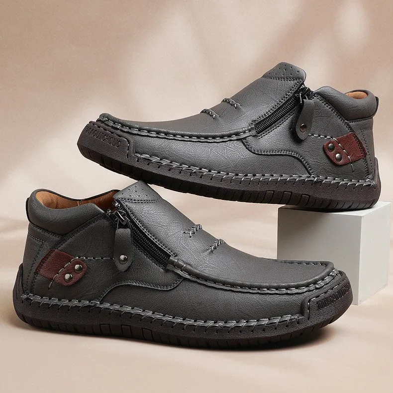 Bootara Cross-Border Men’s Outdoor Casual Slip-On Flat Handcrafted Leather Shoes