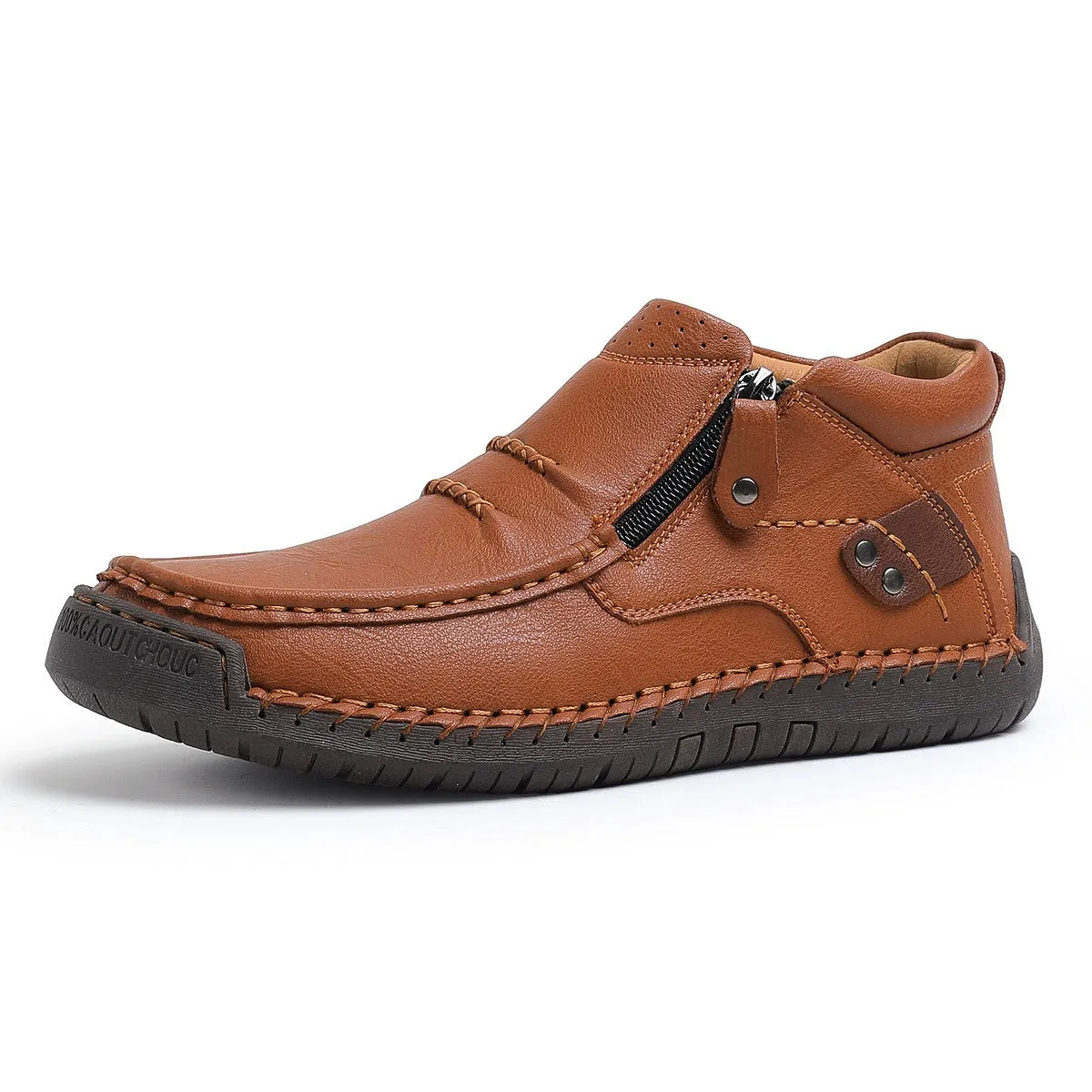 Bootara Cross-Border Men’s Outdoor Casual Slip-On Flat Handcrafted Leather Shoes