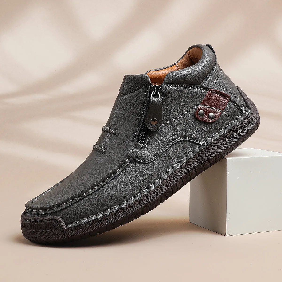 Bootara Cross-Border Men’s Outdoor Casual Slip-On Flat Handcrafted Leather Shoes