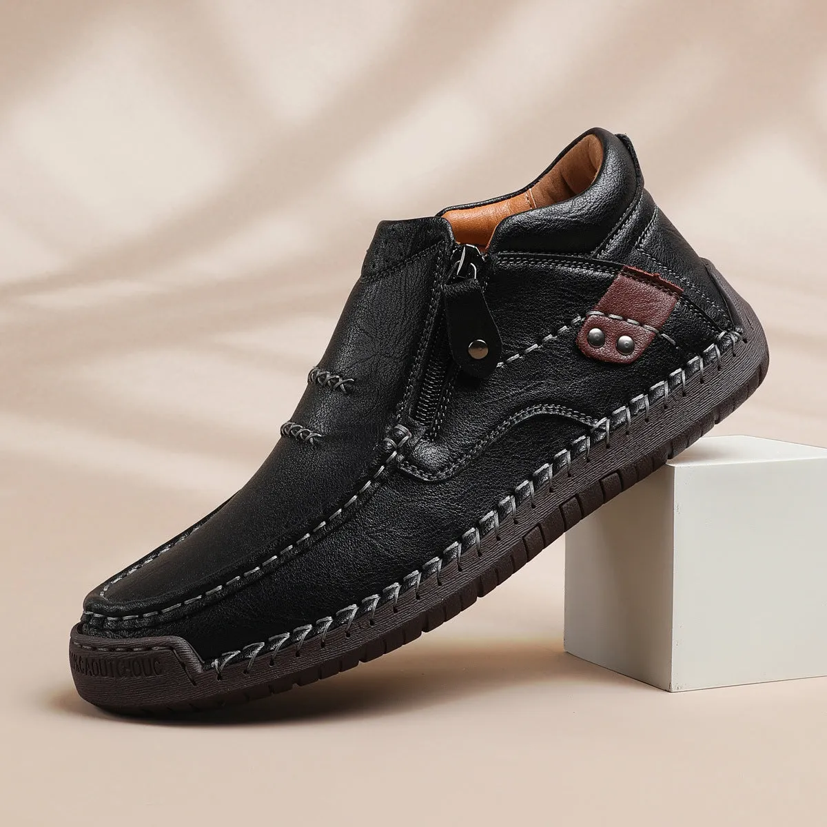 Bootara Cross-Border Men’s Outdoor Casual Slip-On Flat Handcrafted Leather Shoes