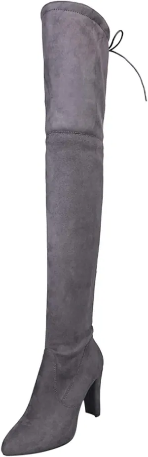 Boots For Women High Chunky Heeled Over Knee Boots Zipper Pointed Suede Thigh High Boots Long Bootie
