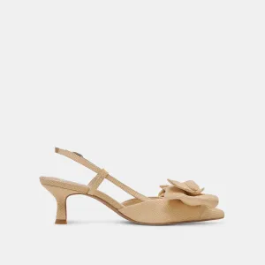 ODELA BOW HEELS NATURAL WOVEN RAFFIA Box Guard