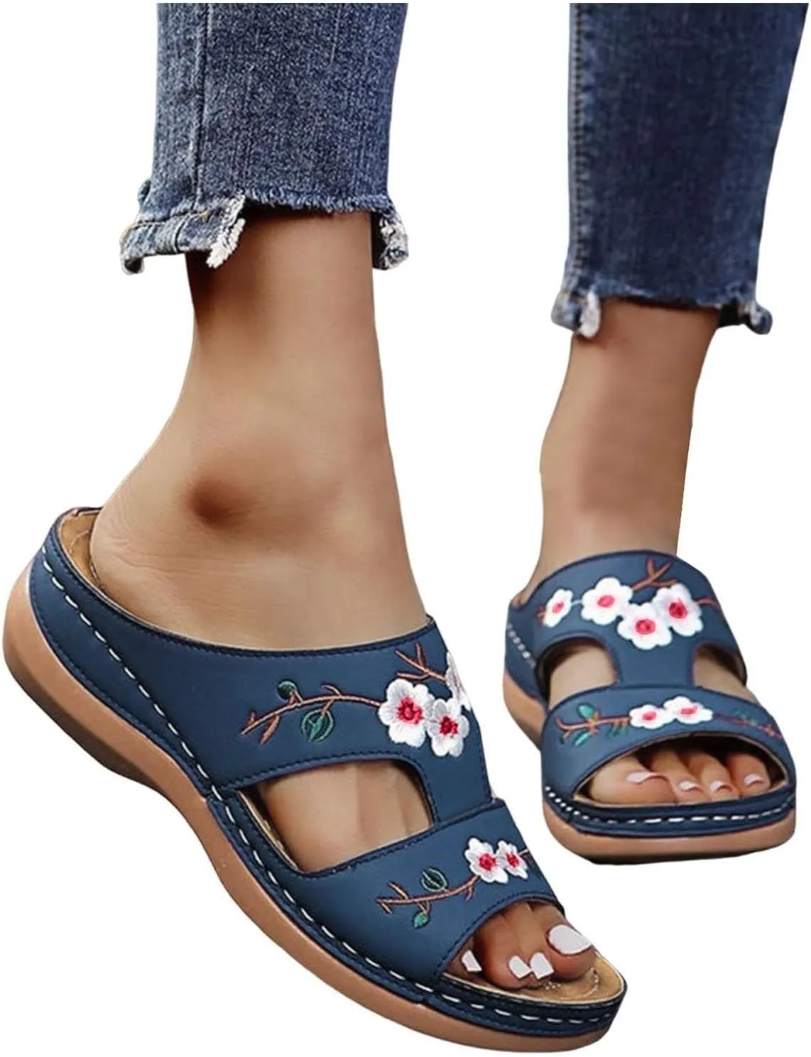 Breathable Summer Sandals for Women Arch Support Slip on Slides Sandals Soft Soled Non Slip Shoes