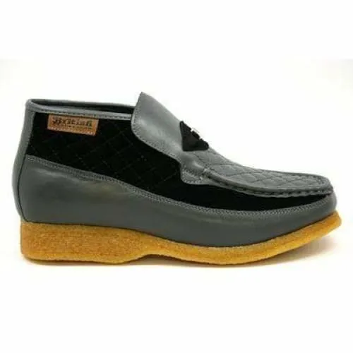 British Walkers Checkers Men's Black Leather and Gray Suede Slip Ons