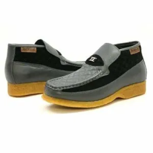 British Walkers Checkers Men's Black Leather and Gray Suede Slip Ons