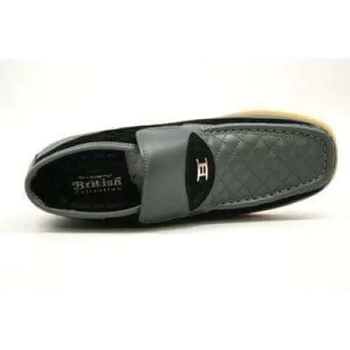 British Walkers Checkers Men's Black Leather and Gray Suede Slip Ons