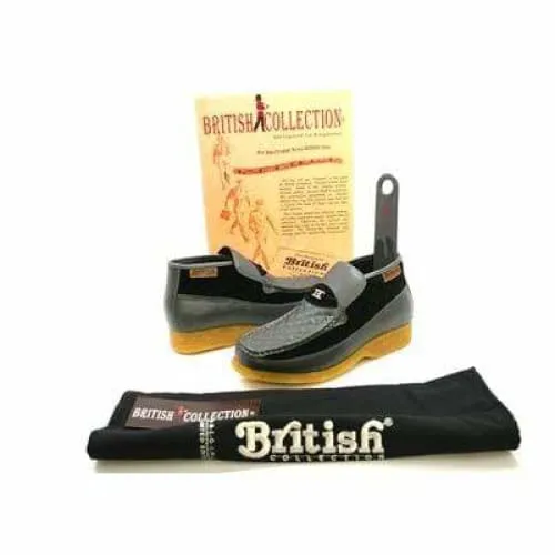 British Walkers Checkers Men's Black Leather and Gray Suede Slip Ons