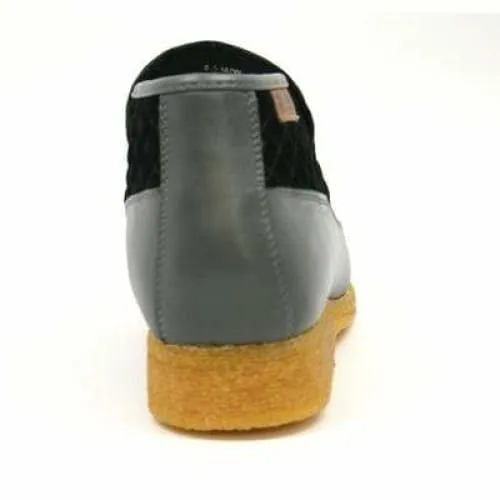 British Walkers Checkers Men's Black Leather and Gray Suede Slip Ons