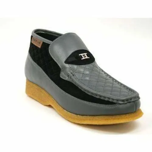 British Walkers Checkers Men's Black Leather and Gray Suede Slip Ons