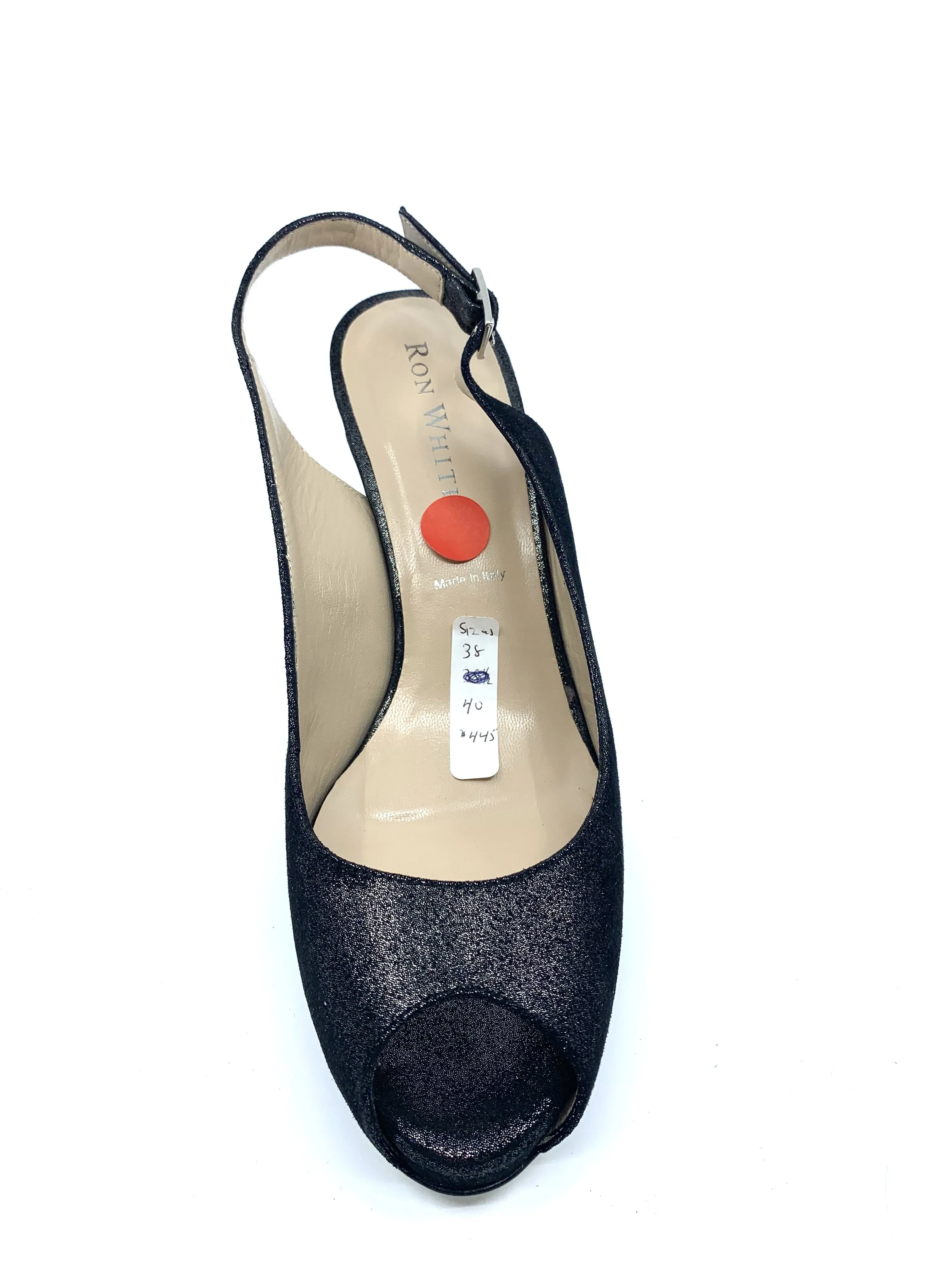 Brooks Onyx Metallic Printed Suede Ron White Slingback Pumps