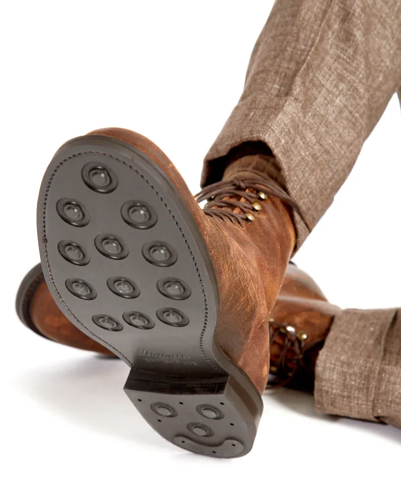 Quilt Soft Brown Waxed Suede Plain-Toe Boot