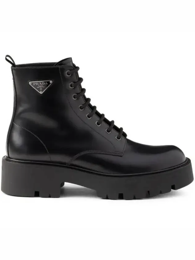 Brushed Leather Combat Boots Black