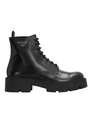 Brushed Leather Combat Boots Black