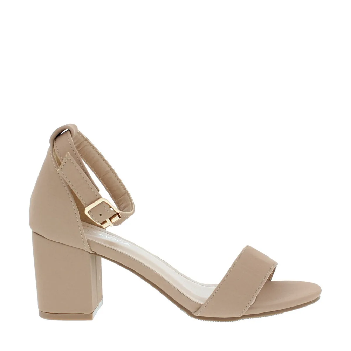 Retro Glow Runway Glow Buckle Strap Chunky Heel Sandal (TAN)