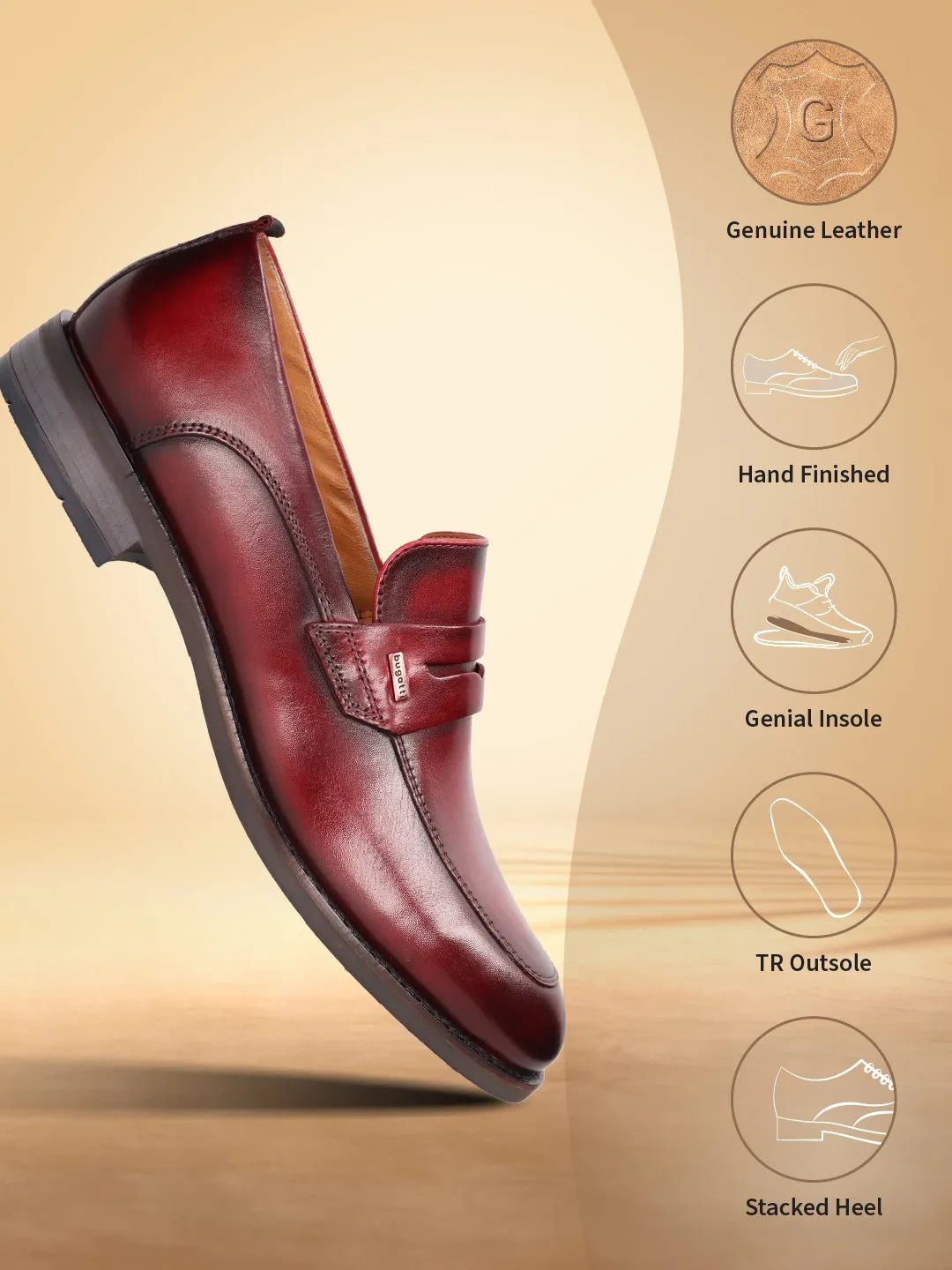 bugatti Red Premium Leather Loafers