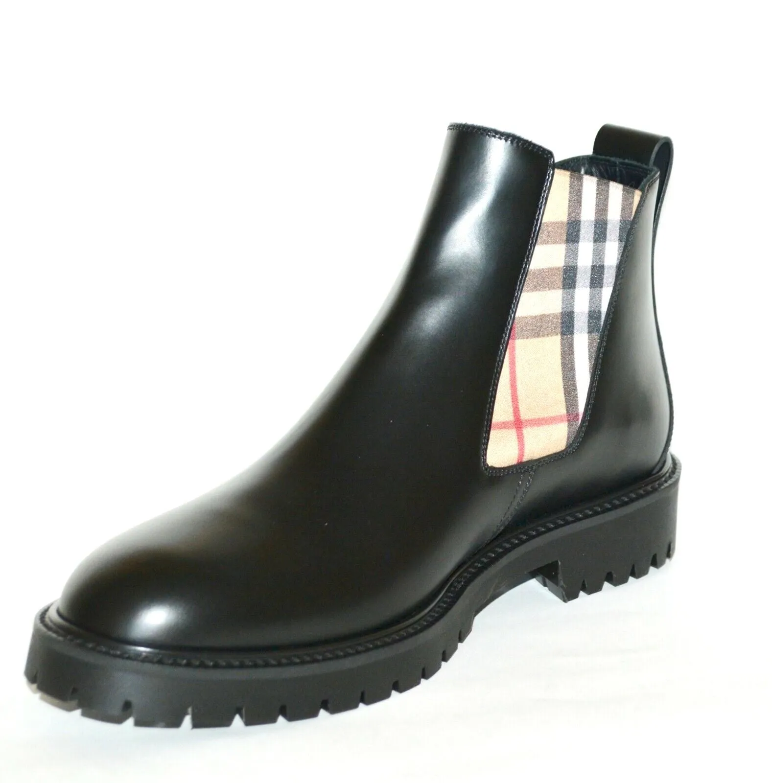BURBERRY ALLOSTOCK CHECK CHELSEA LEATHER ANKLE BOOTS