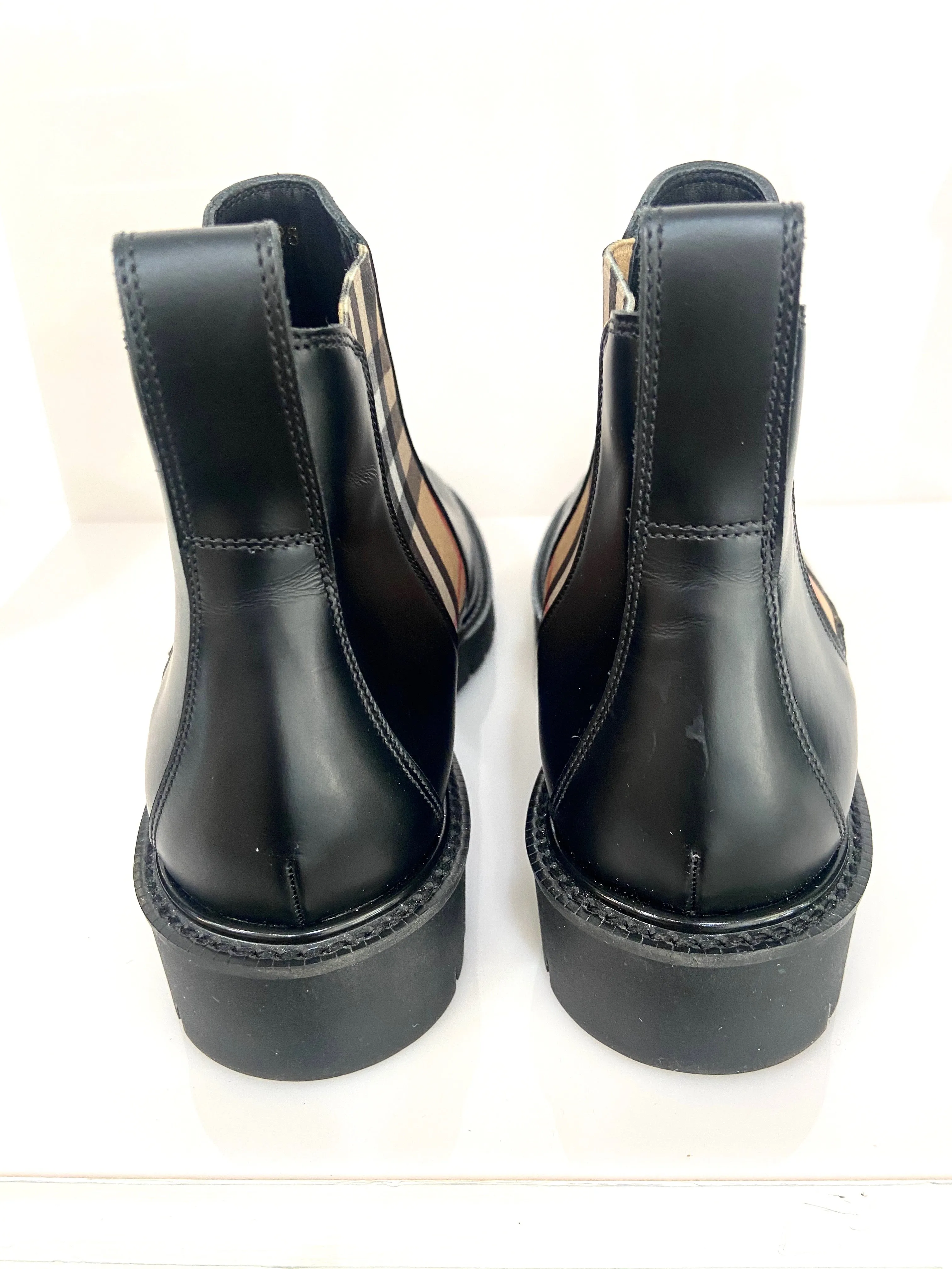 BURBERRY ALLOSTOCK CHECK CHELSEA LEATHER ANKLE BOOTS