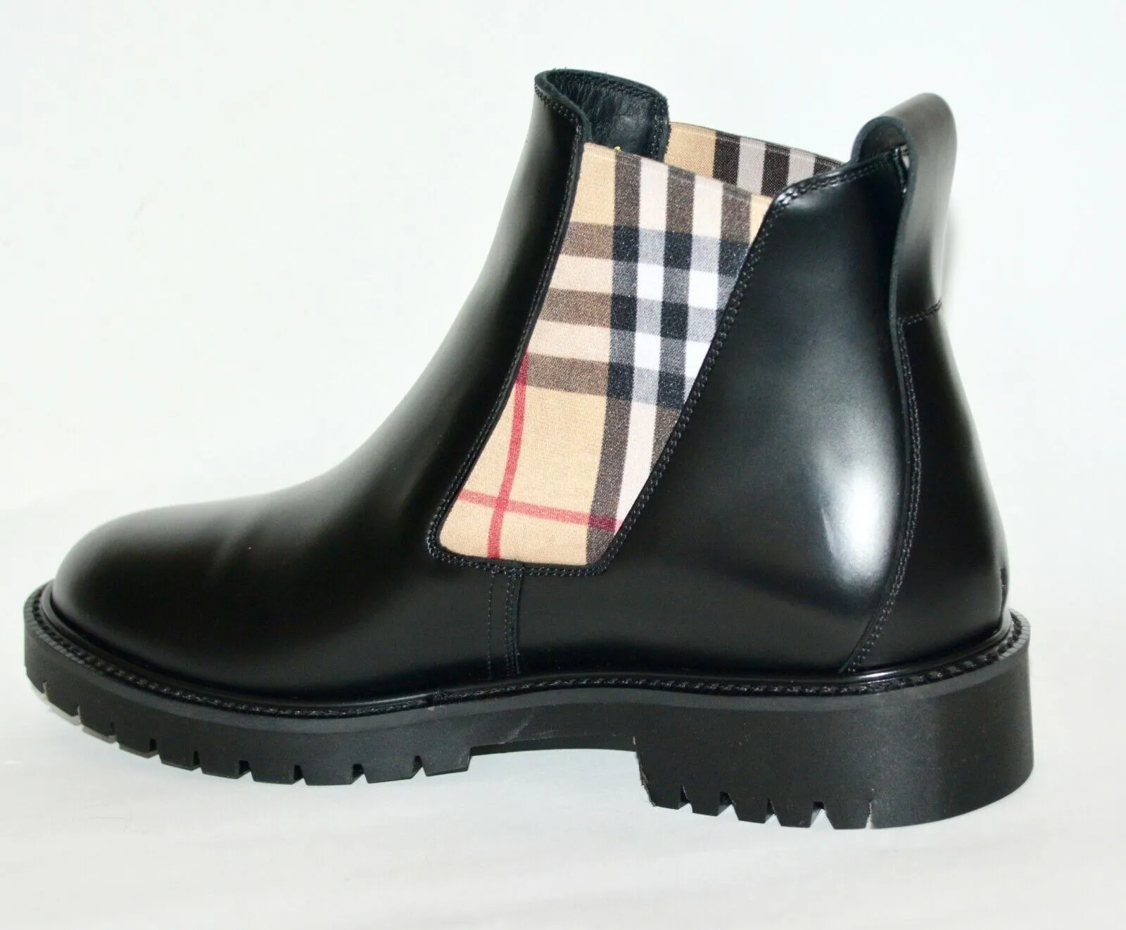 BURBERRY ALLOSTOCK CHECK CHELSEA LEATHER ANKLE BOOTS