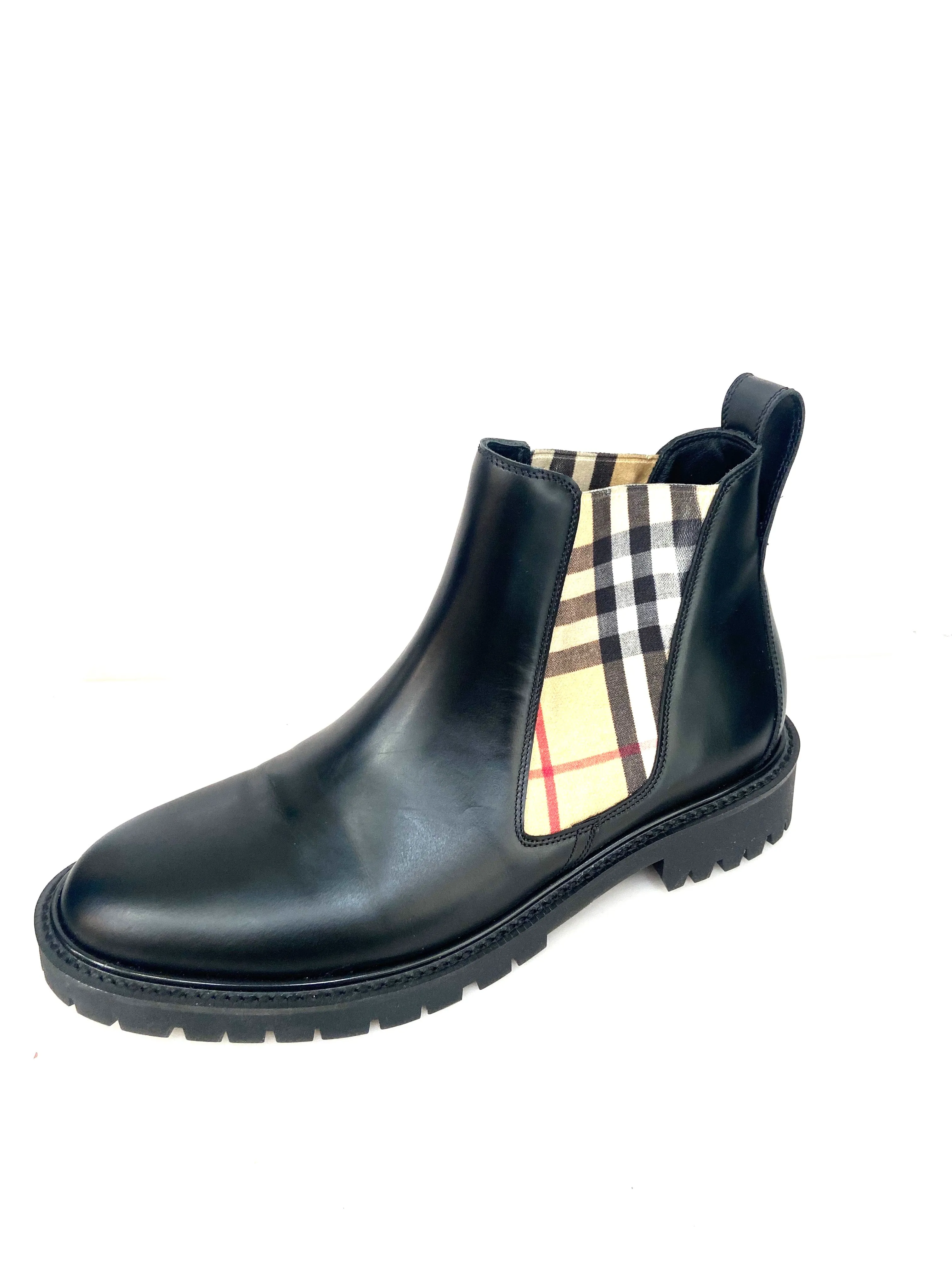 BURBERRY ALLOSTOCK CHECK CHELSEA LEATHER ANKLE BOOTS