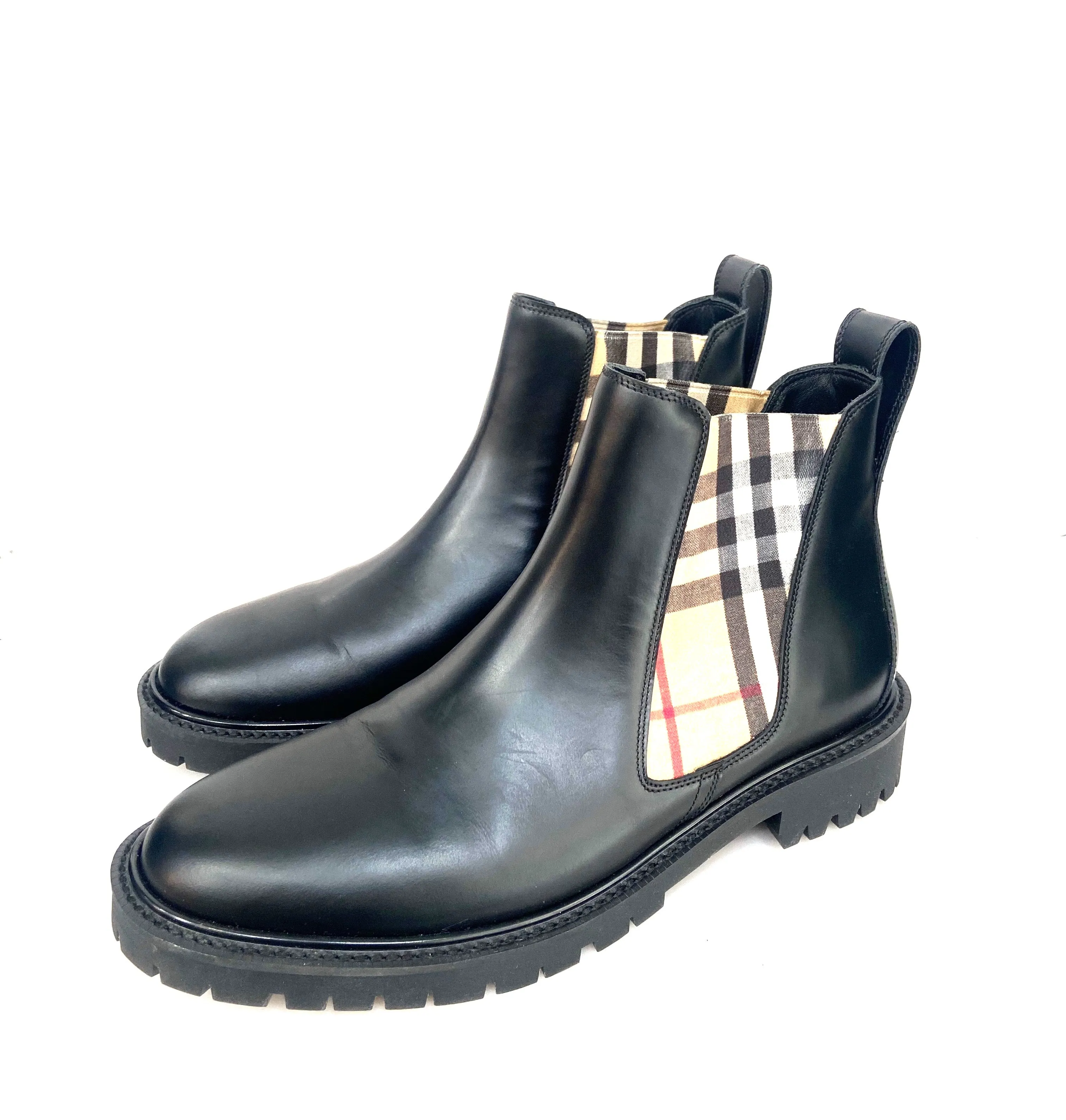 BURBERRY ALLOSTOCK CHECK CHELSEA LEATHER ANKLE BOOTS