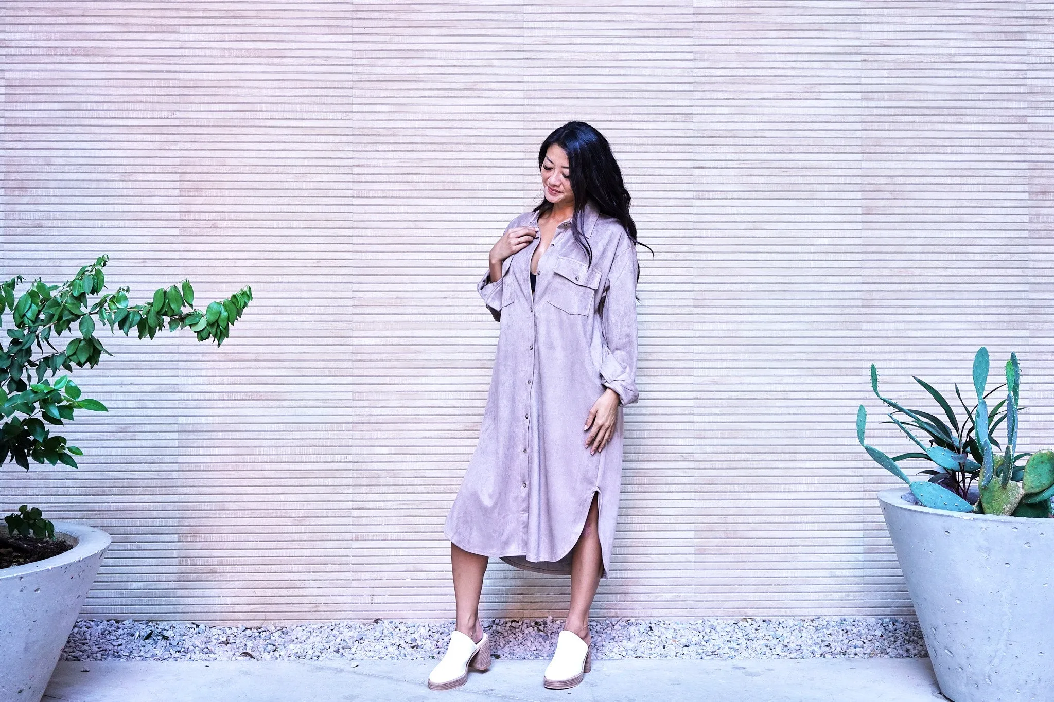 Button Down Faux Suede Dress