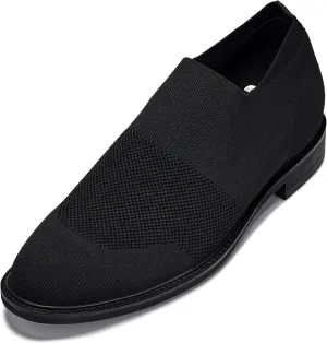 CALTO Men's Invisible Height Increasing Elevator Casual Shoes - Black/Black Sole Ultra Light-Weight Slip-on Knitted Business Dressy Casual Shoes - 2.4 Inches Taller - X1541 - Size 12 D(M) US