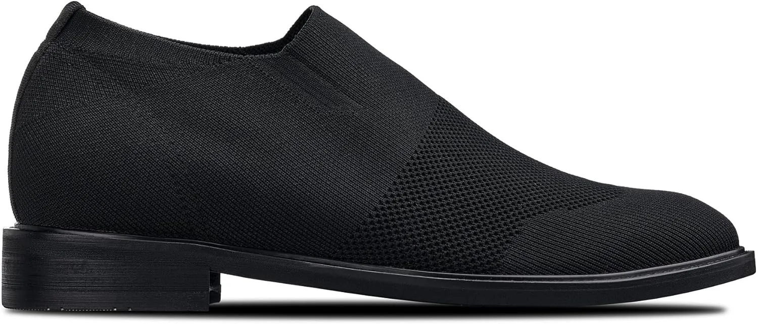 CALTO Men's Invisible Height Increasing Elevator Casual Shoes - Black/Black Sole Ultra Light-Weight Slip-on Knitted Business Dressy Casual Shoes - 2.4 Inches Taller - X1541 - Size 12 D(M) US