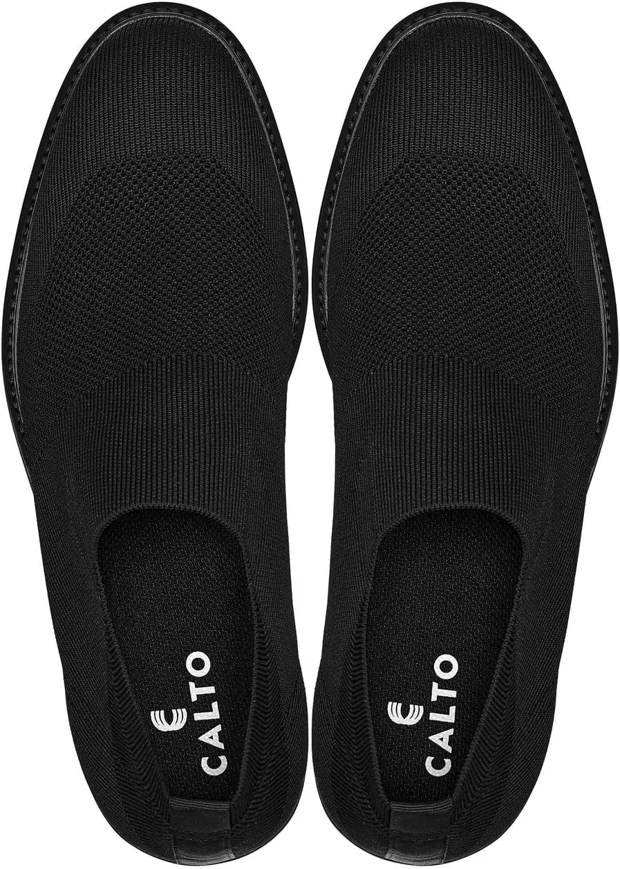 CALTO Men's Invisible Height Increasing Elevator Casual Shoes - Black/Black Sole Ultra Light-Weight Slip-on Knitted Business Dressy Casual Shoes - 2.4 Inches Taller - X1541 - Size 12 D(M) US