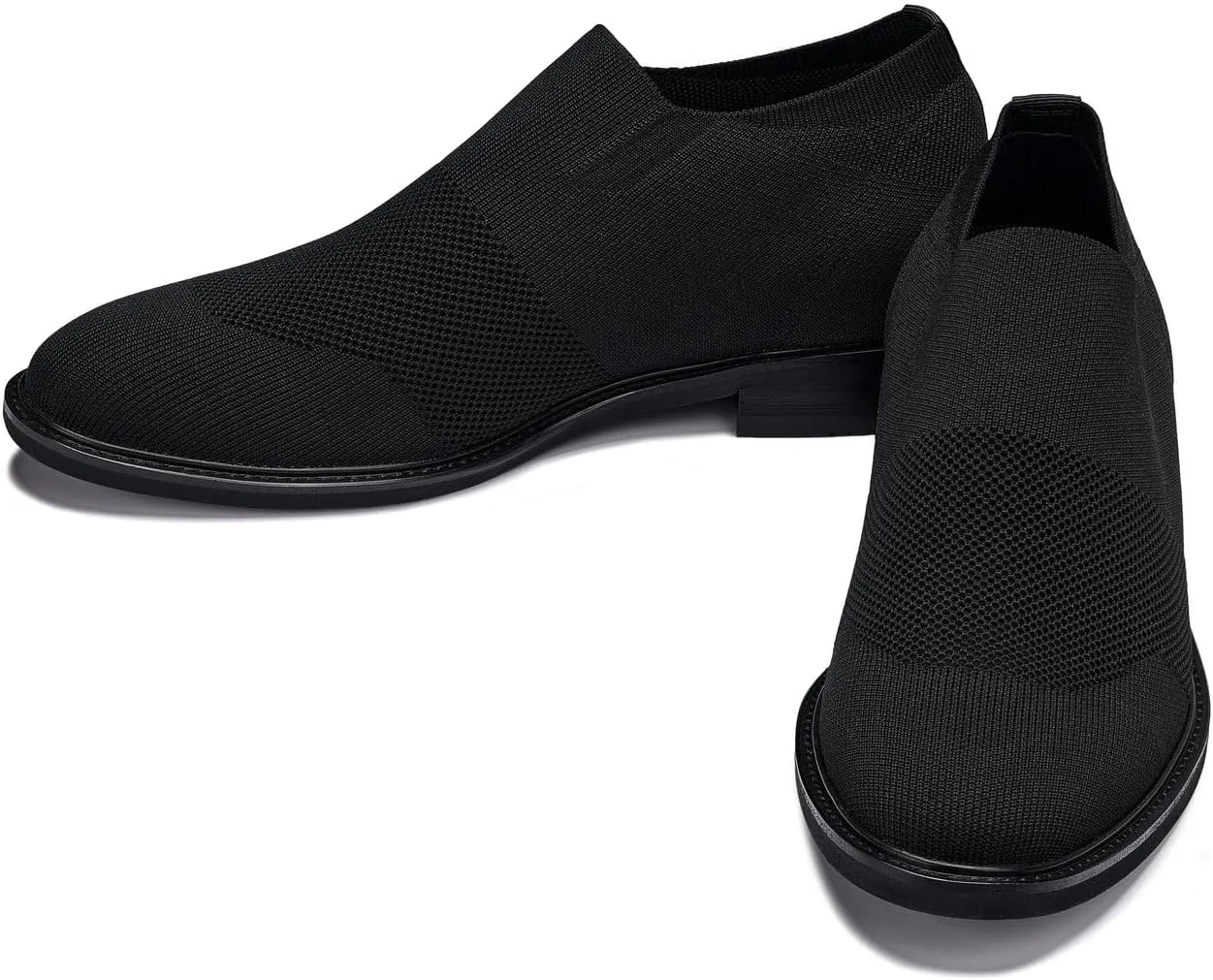 CALTO Men's Invisible Height Increasing Elevator Casual Shoes - Black/Black Sole Ultra Light-Weight Slip-on Knitted Business Dressy Casual Shoes - 2.4 Inches Taller - X1541 - Size 12 D(M) US