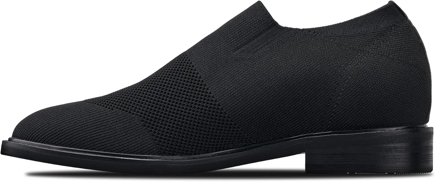 CALTO Men's Invisible Height Increasing Elevator Casual Shoes - Black/Black Sole Ultra Light-Weight Slip-on Knitted Business Dressy Casual Shoes - 2.4 Inches Taller - X1541 - Size 12 D(M) US