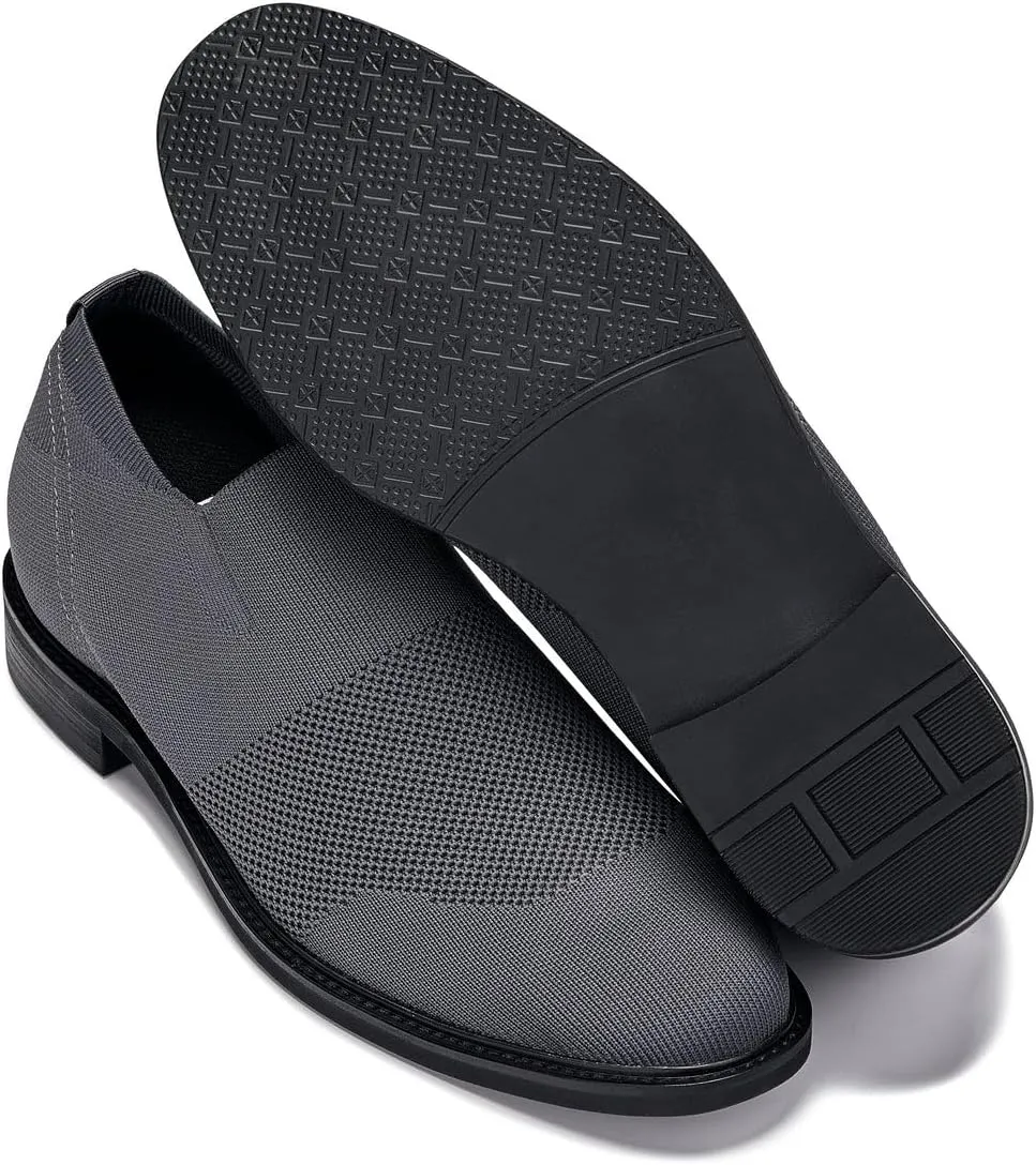 CALTO Men's Invisible Height Increasing Elevator Casual Shoes - Grey Ultra Light-Weight Slip-on Knitted Business Dressy Casual Shoes - 2.4 Inches Taller - X1542 - Size 8 D(M) US