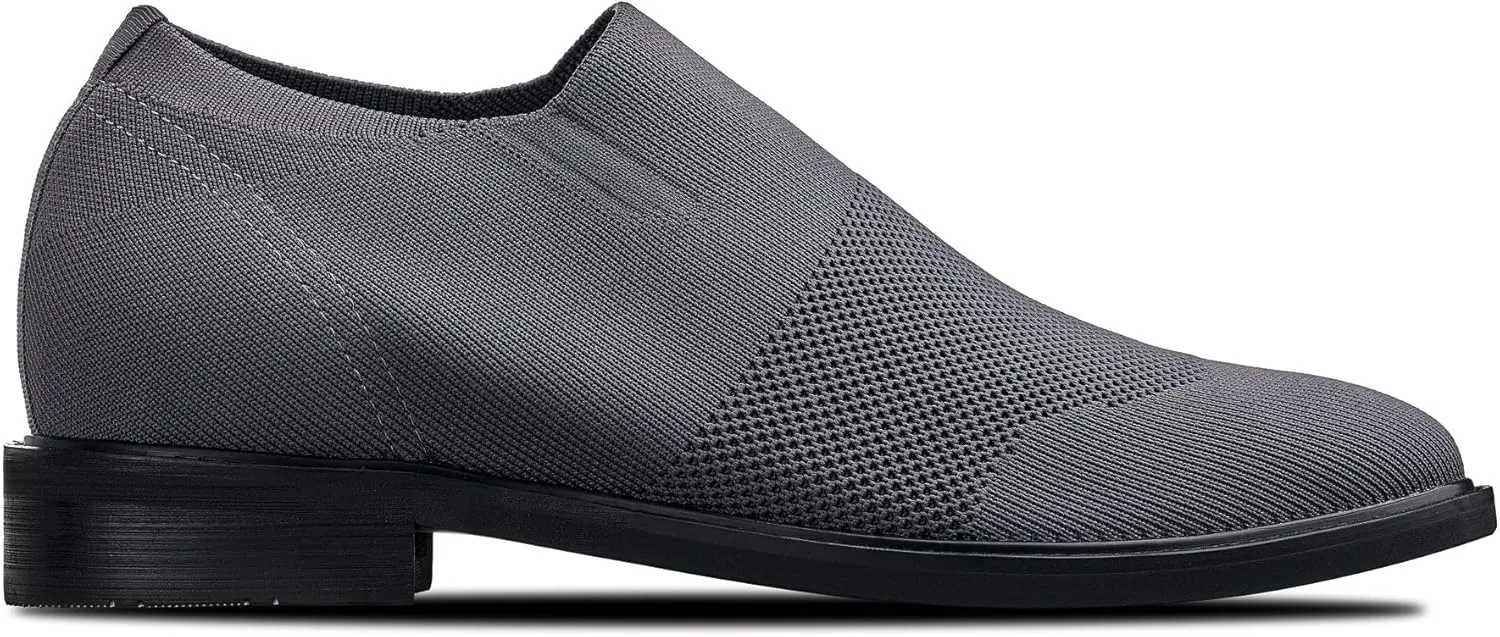 CALTO Men's Invisible Height Increasing Elevator Casual Shoes - Grey Ultra Light-Weight Slip-on Knitted Business Dressy Casual Shoes - 2.4 Inches Taller - X1542 - Size 8 D(M) US