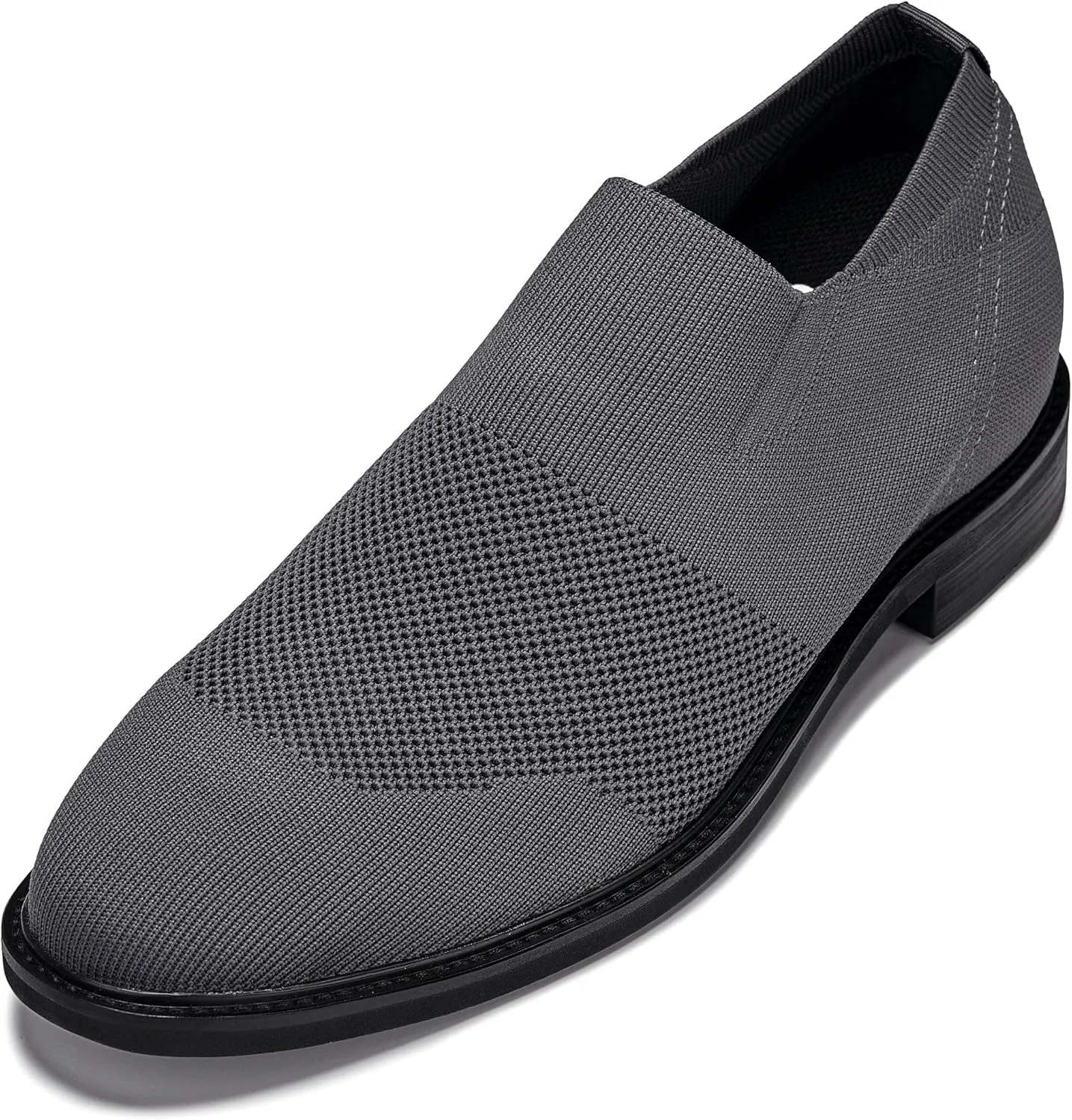 CALTO Men's Invisible Height Increasing Elevator Casual Shoes - Grey Ultra Light-Weight Slip-on Knitted Business Dressy Casual Shoes - 2.4 Inches Taller - X1542 - Size 8 D(M) US