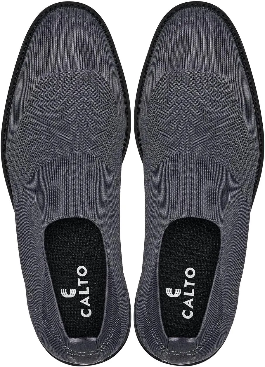 CALTO Men's Invisible Height Increasing Elevator Casual Shoes - Grey Ultra Light-Weight Slip-on Knitted Business Dressy Casual Shoes - 2.4 Inches Taller - X1542 - Size 8 D(M) US