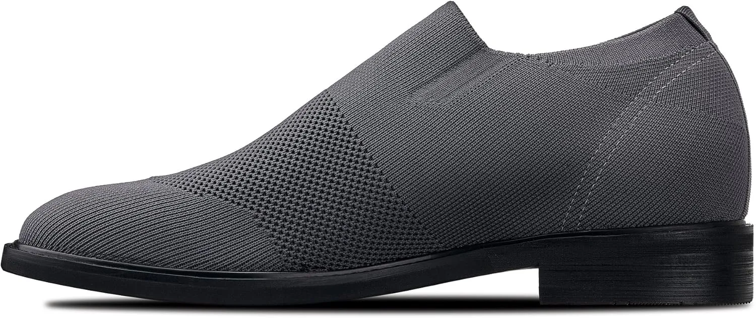 CALTO Men's Invisible Height Increasing Elevator Casual Shoes - Grey Ultra Light-Weight Slip-on Knitted Business Dressy Casual Shoes - 2.4 Inches Taller - X1542 - Size 8 D(M) US