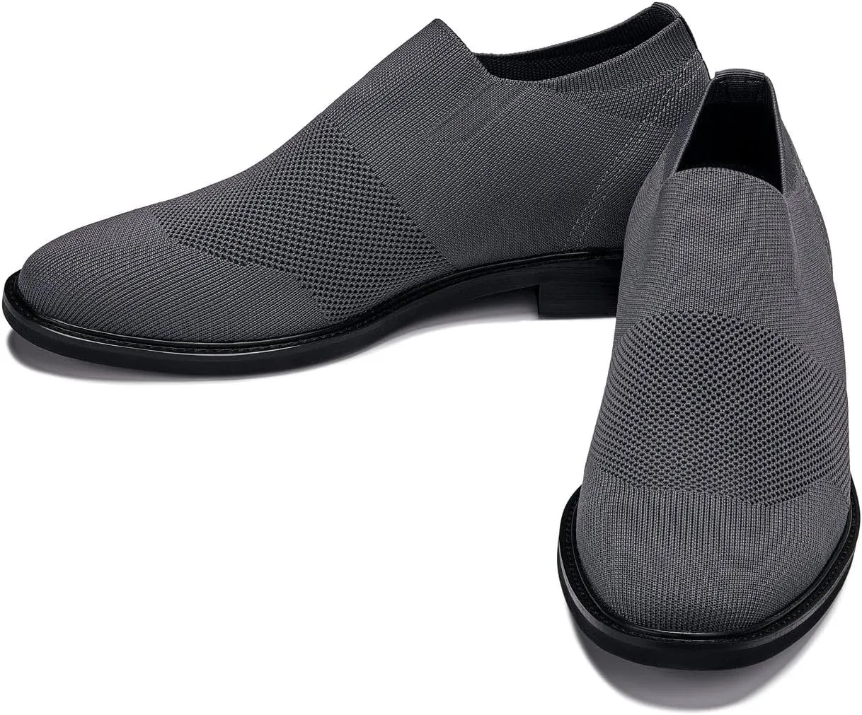 CALTO Men's Invisible Height Increasing Elevator Casual Shoes - Grey Ultra Light-Weight Slip-on Knitted Business Dressy Casual Shoes - 2.4 Inches Taller - X1542 - Size 8 D(M) US