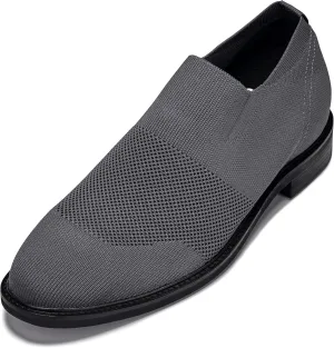 CALTO Men's Invisible Height Increasing Elevator Casual Shoes - Grey Ultra Light-Weight Slip-on Knitted Business Dressy Casual Shoes - 2.4 Inches Taller - X1542 - Size 8 D(M) US