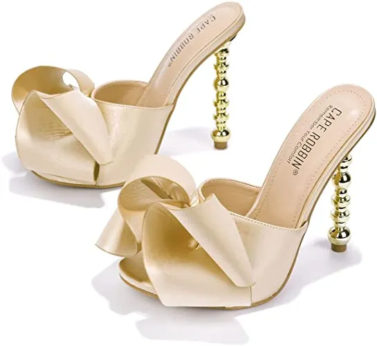 Cape Robbin Salsa Nude Sexy High Heels Open Toe Sculptural Heel Mule Oval Pumps (5.5, NUDE)