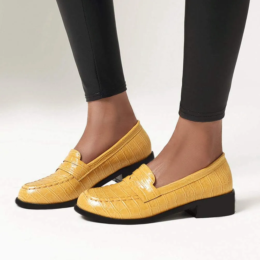 Caradise Womens Chunky Low Heel Loafers Round Toe Slip On Casual Shoes