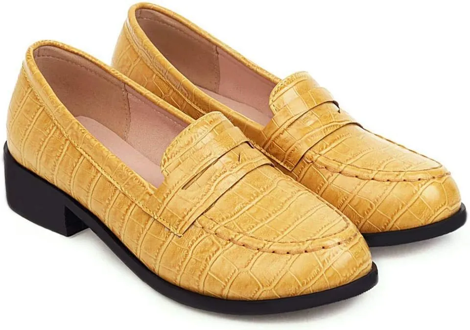 Caradise Womens Chunky Low Heel Loafers Round Toe Slip On Casual Shoes