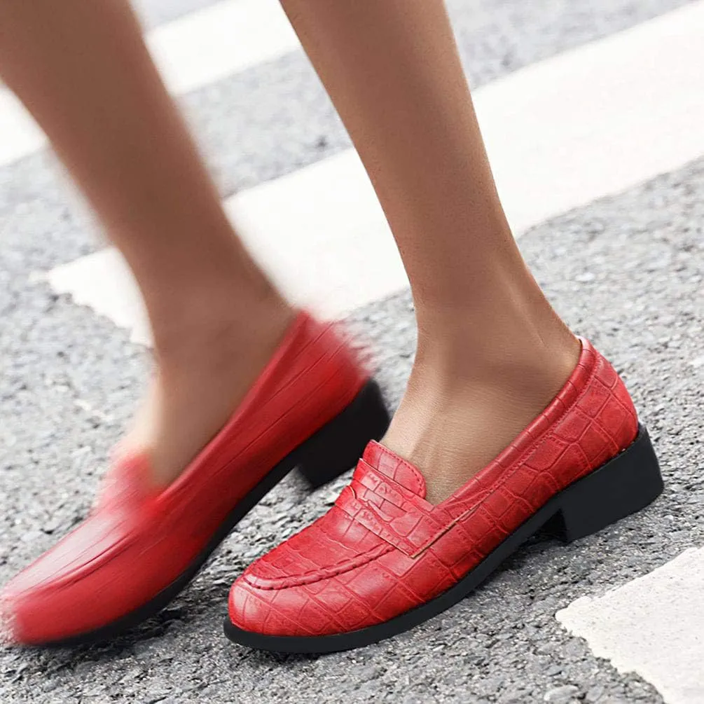 Caradise Womens Chunky Low Heel Loafers Round Toe Slip On Casual Shoes